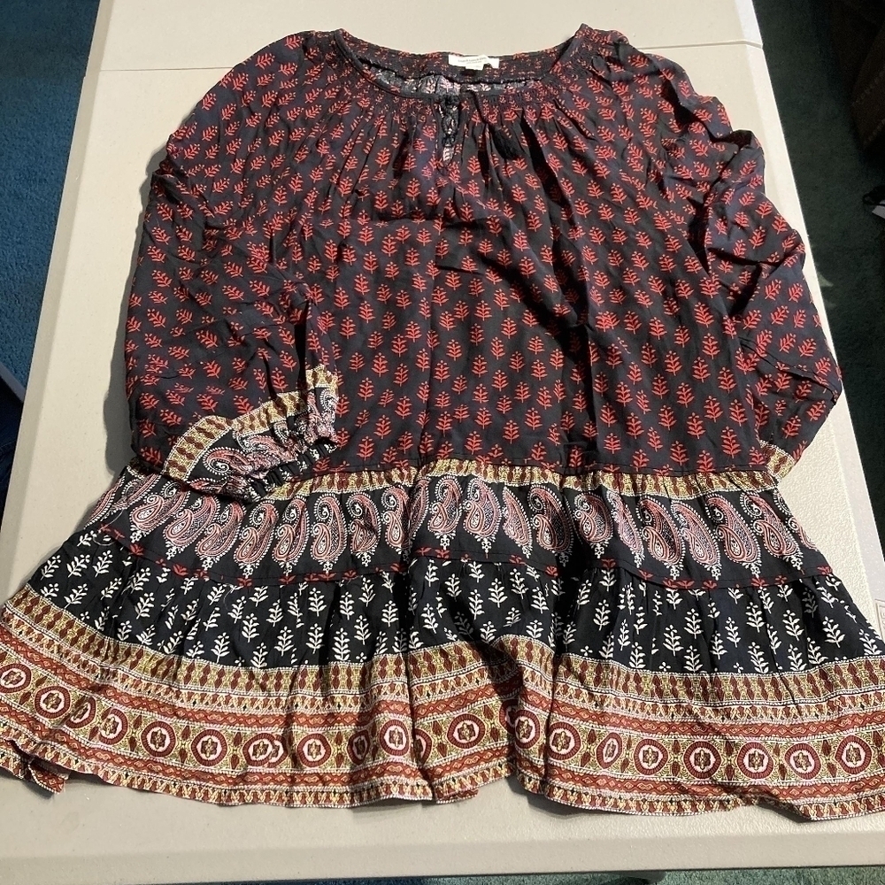 BeachLunchLounge Dress Tie Front Boho Bohemian Women's Medium M India Made EUC